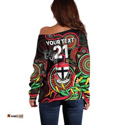 Custom St Kilda Football Aboriginal Art Off Shoulder Sweater NAIDOC Indigenous Tribal