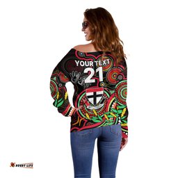 Custom St Kilda Football Aboriginal Art Off Shoulder Sweater NAIDOC Indigenous Tribal