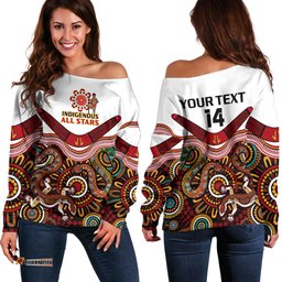 Custom Text And Number Australia Indigenous Rugby Off Shoulder Sweater All Stars Aussie Snake And Lizard