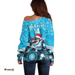 Custom Sharks Rugby Christmas Off Shoulder Sweater Merry Xmas Mix Aboriginal Art