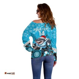 Custom Sharks Rugby Christmas Off Shoulder Sweater Merry Xmas Mix Aboriginal Art