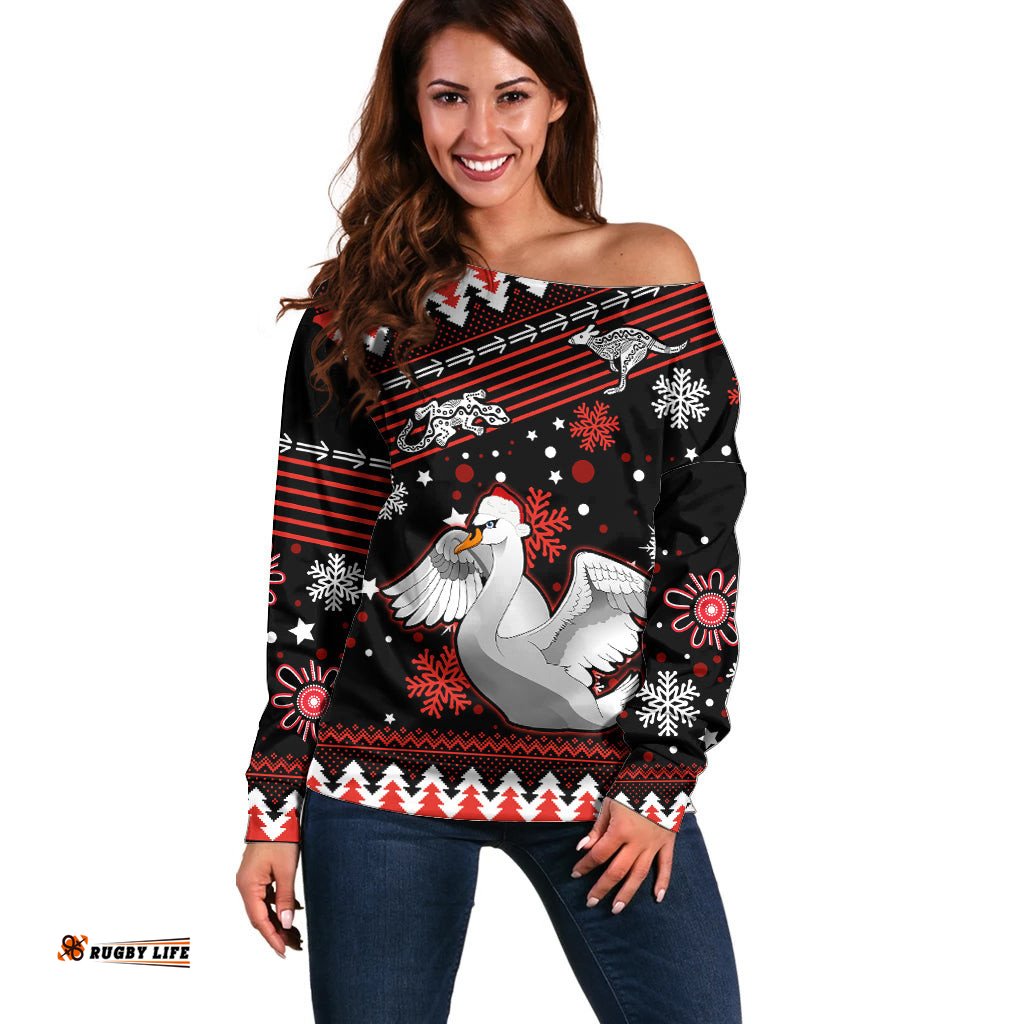 Custom Swans Football Off Shoulder Sweater Christmas Vibe 2023