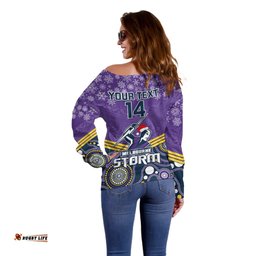 Custom Storm Rugby Christmas Off Shoulder Sweater Merry Xmas Mix Aboriginal Art