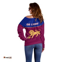 Brisbane Lions Football Off Shoulder Sweater Sporty Maroon Version