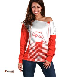 Custom Text And Number Dolphins Rugby Off Shoulder Sweater Sporty Simple Style 2023