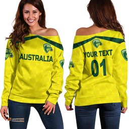 Custom Personalised Australia Cricket Off Shoulder Sweater Aussie Unique Yellow 09