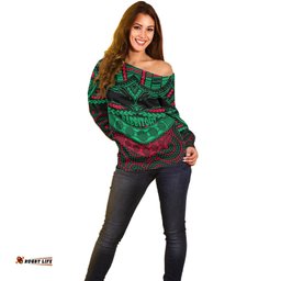 Custom Rabbitohs Rugby Off Shoulder Sweater Polynesian and Aboriginal Special Version