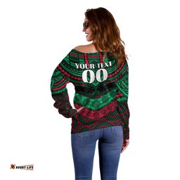 Custom Rabbitohs Rugby Off Shoulder Sweater Polynesian and Aboriginal Special Version
