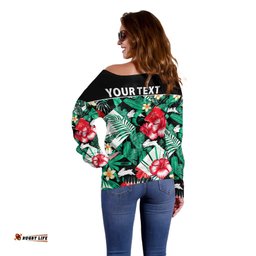 Custom Personalised Rabbitohs Rugby Off Shoulder Sweater Fashion Tropical Jungle Flowers