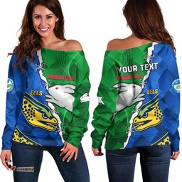 Custom Personalised Rabbitohs Mix Eels Rugby Off Shoulder Sweater Souths And Parra Sporty Style