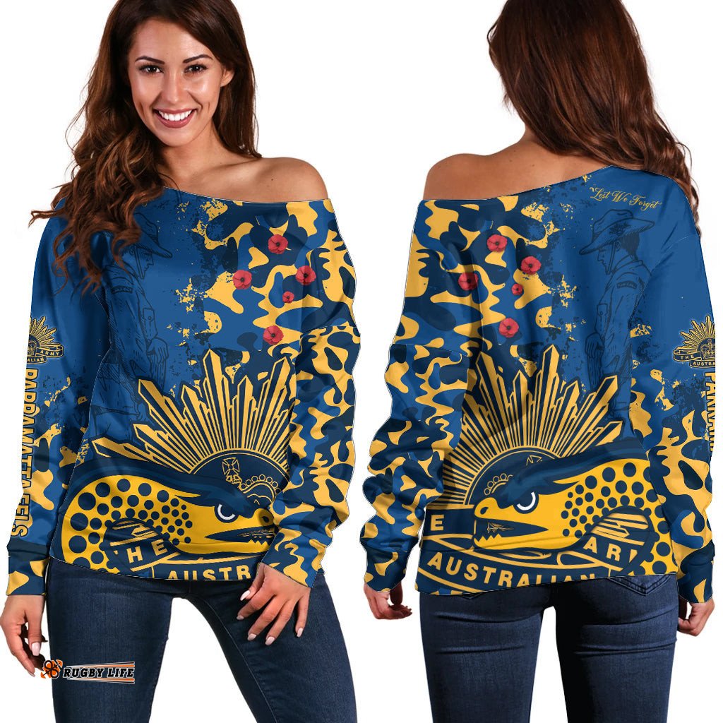 NRL ANZAC Parramatta Eels Off Shoulder Sweater Camouflage