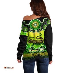 Personalised Australia Capricorn Goanna Zodiac Off Shoulder Sweater Auz Astrology Aboriginal Green