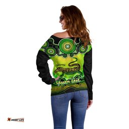 Personalised Australia Capricorn Goanna Zodiac Off Shoulder Sweater Auz Astrology Aboriginal Green
