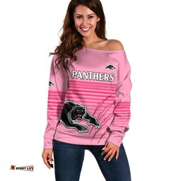 Custom Text And Number Penrith Panthers Rugby Off Shoulder Sweater Authentic Permiers Pink Version 2023
