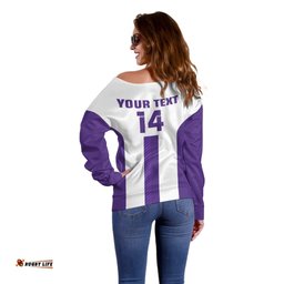 Custom Text And Number Storm Rugby Off Shoulder Sweater White Sporty Go Storm