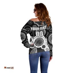 Custom Personalised And Number Magpies AFL Off Shoulder Sweater Aboriginal Patterns 02