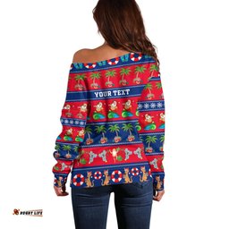 Personalised Australia Christmas Off Shoulder Sweater Aussie Santa Claus Beach Xmas Vibes