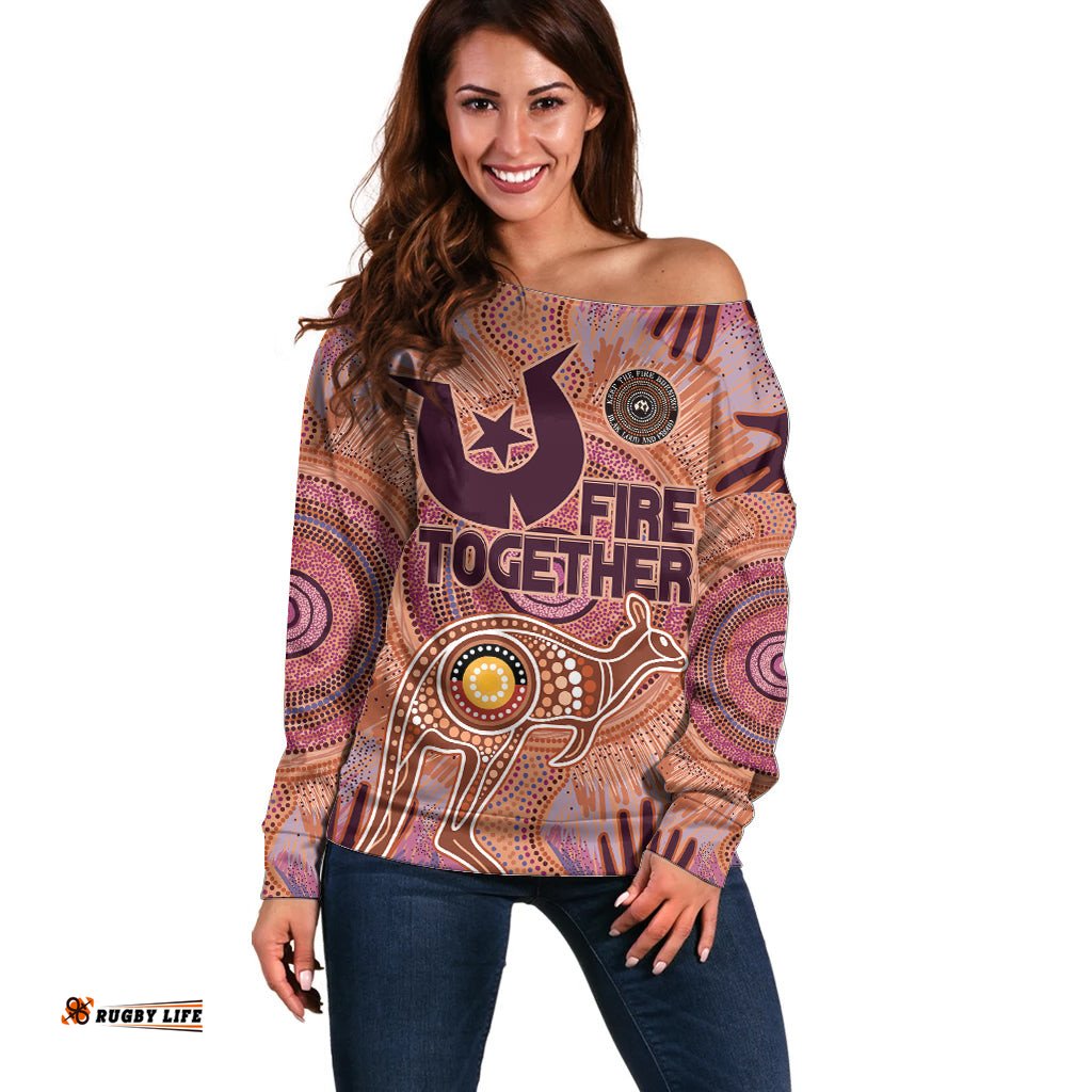 Fire Together NAIDOC 2024 Off Shoulder Sweater Indigenous Cultural Spirit