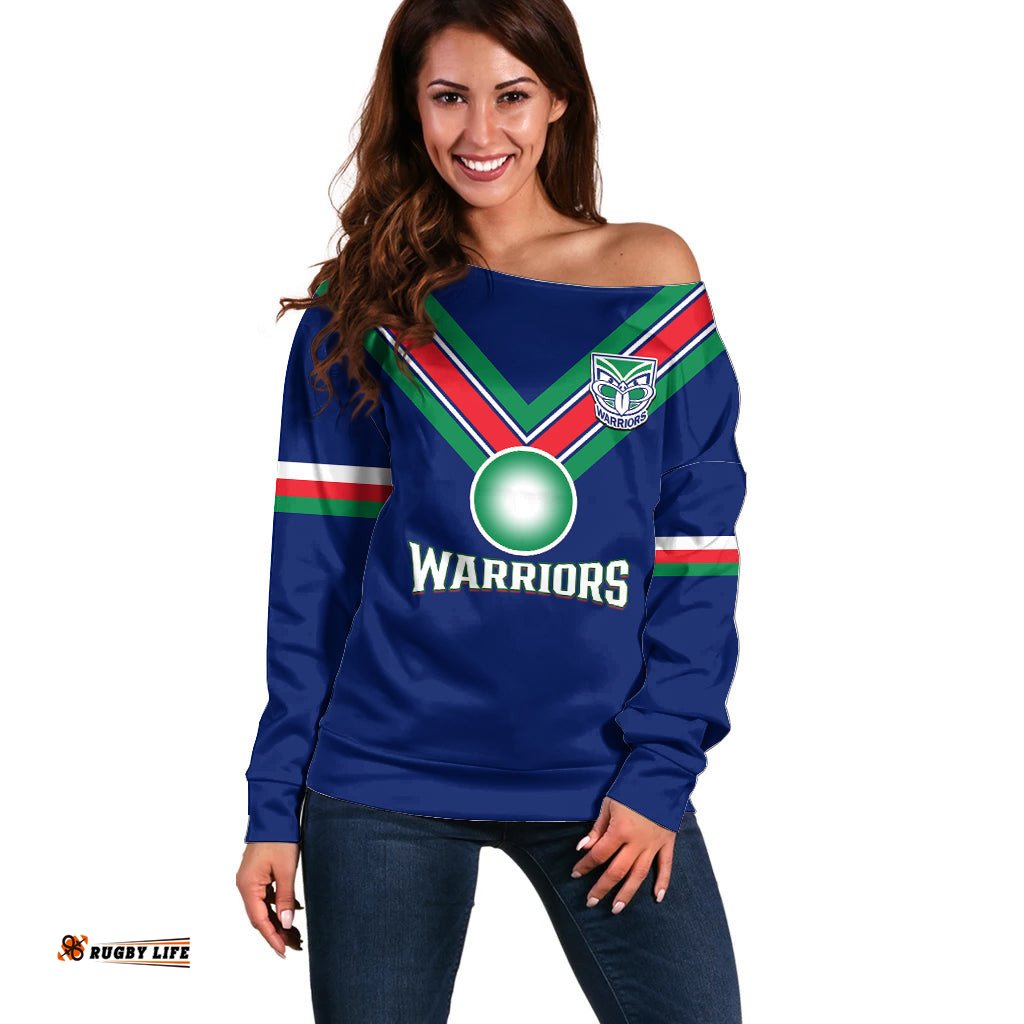 Personalised Warriors Rugby Off Shoulder Sweater New Zealand Sporty Blue Style