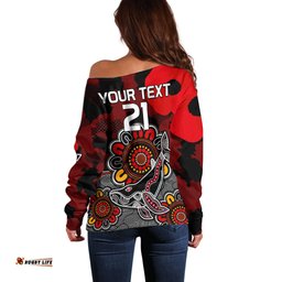 Personalised ANZAC Dolphins Rugby Off Shoulder Sweater Indigenous Circles and Waves