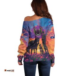 Australia Animals ANZAC Off Shoulder Sweater Dog And Horse Heroes Also Served