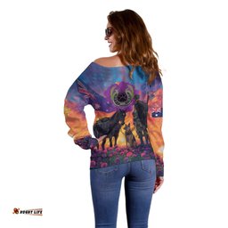 Australia Animals ANZAC Off Shoulder Sweater Dog And Horse Heroes Also Served