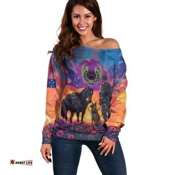Australia Animals ANZAC Off Shoulder Sweater Dog And Horse Heroes Also Served
