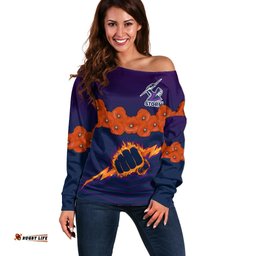 Custom Text And Number ANZAC Melbourne Storm Rugby Off Shoulder Sweater Poppy Flowers Sporty Style