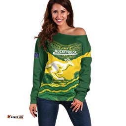 Custom Australia Hockeyroos Off Shoulder Sweater Aussie Kangaroo Indigenous Art