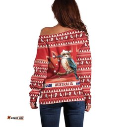 Aussie Kookaburra Off Shoulder Sweater Merry Christmas Red Style
