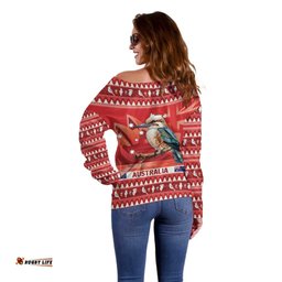 Aussie Kookaburra Off Shoulder Sweater Merry Christmas Red Style