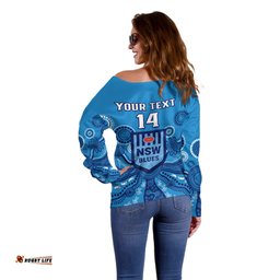 Personalised NSW Rugby Off Shoulder Sweater Blues Aboriginal Art