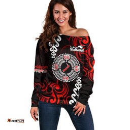 New Zealand Waitangi Day Personalised Off Shoulder Sweater Aotearoa Te Ra O Waitangi With Maori Tattoo