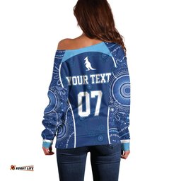 Personalised Indigenous NSW Blues Rugby Off Shoulder Sweater State Of Origin Blue Dynamic