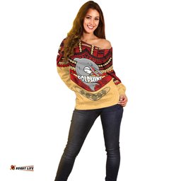 Dolphins Rugby Off Shoulder Sweater Polynesian and Aboriginal Vibe