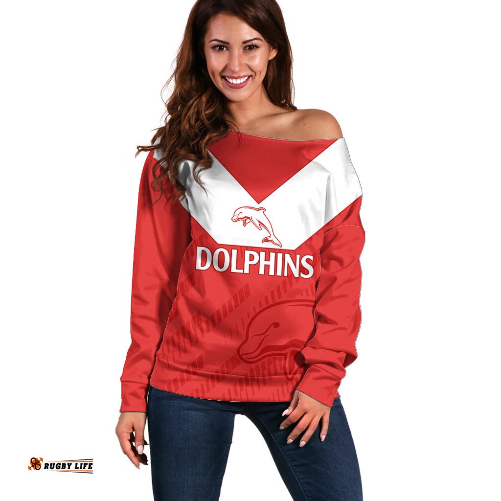NRL Dolphins Rugby Off Shoulder Sweater Simple Red Style 2023