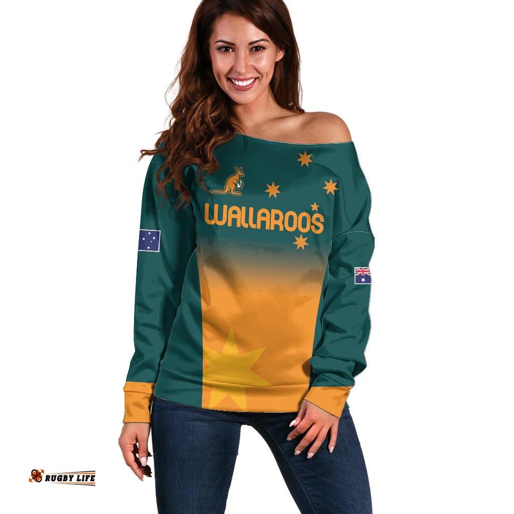 Custom Wallaroos Womens Rugby Off Shoulder Sweater Sporty Style