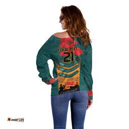 Custom Wallaroos Rugby ANZAC Off Shoulder Sweater Poppy Soldier With Aboriginal Dots Art