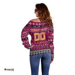 Personalized Lions Football Xmas Off Shoulder Sweater Australia AFL Mascot
