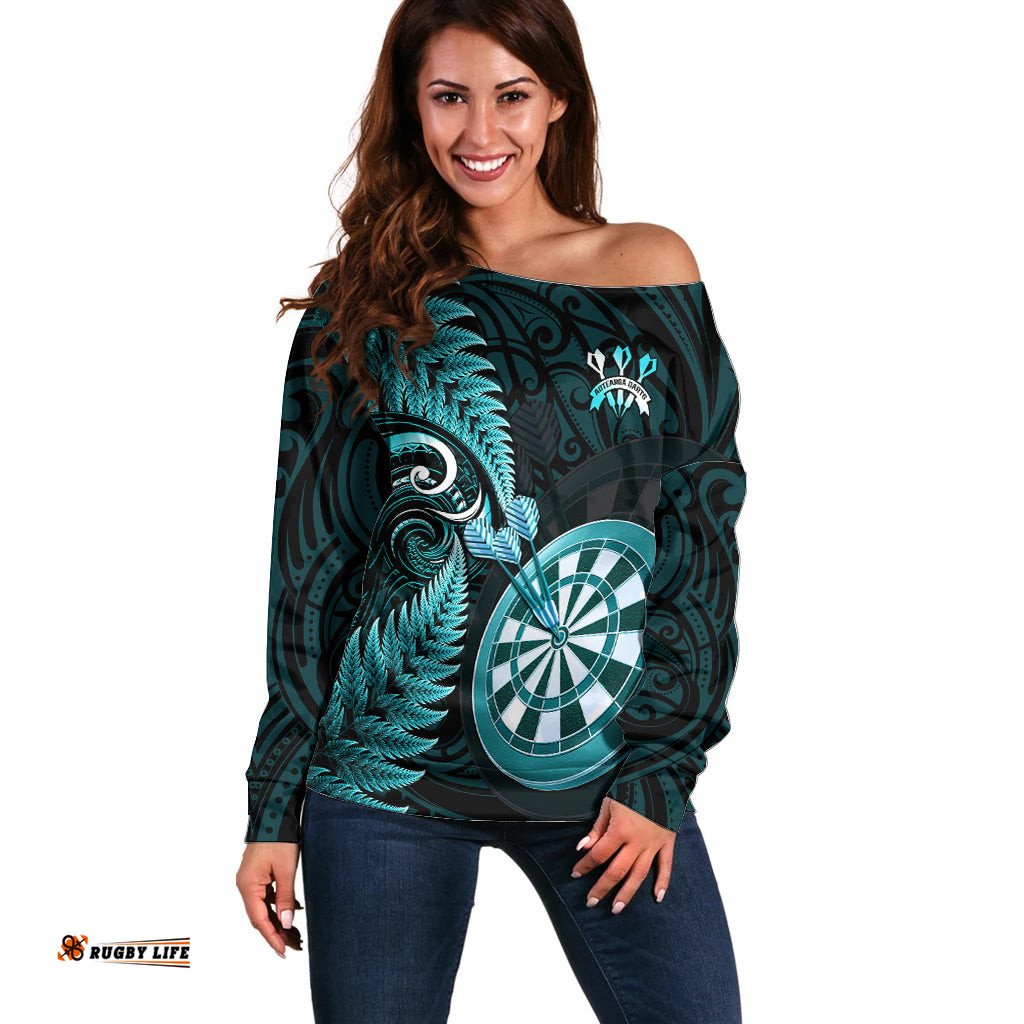 New Zealand Darts Off Shoulder Sweater Happiness Is A Tight Threesome Maori Turquoise