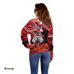 North Sydney Rugby ANZAC Off Shoulder Sweater Bears Indigenous Mix Camouflage Poppy