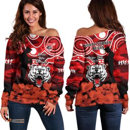 North Sydney Rugby ANZAC Off Shoulder Sweater Bears Indigenous Mix Camouflage Poppy