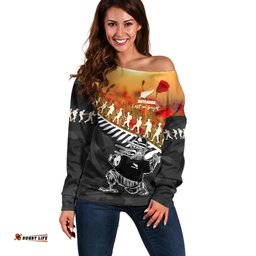 New Zealand ANZAC Rugby Off Shoulder Sweater Soldier Fern With Kiwi Bird