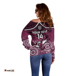 Personalised Sea Eagles Rugby Off Shoulder Sweater Aboriginal Mix Polynesian Pattern