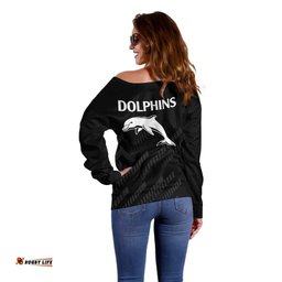 NRL Dolphins Rugby Off Shoulder Sweater Simple Black Style 2023