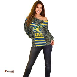 NRL Eels Off Shoulder Sweater Mix Dot Aboriginal