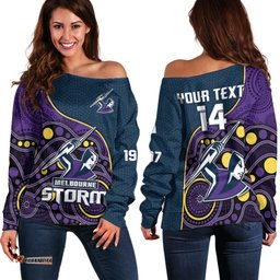 Custom Text And Number Storm Rugby Off Shoulder Sweater Est 1997 Indigenous Art 07
