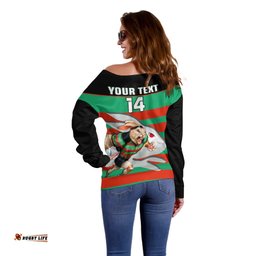 Custom Text And Number Rabbitohs Rugby Off Shoulder Sweater Glory Glory Souths Unique