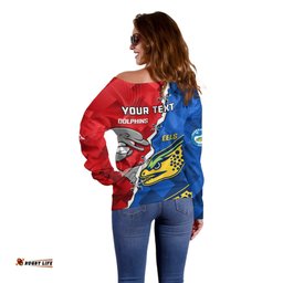 Dolphins Mix Eels Rugby Off Shoulder Sweater Sporty Style