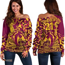 Custom Text And Number NRL ANZAC Broncos Off Shoulder Sweater Camouflage 02